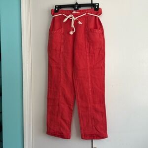 C&C California Red Linen Blend Rope Belt Utility Pants‎ XS Pockets Cuffed Hem